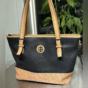 Giani Bernini Saffiano Black/Cork Leather Tote Bag Purse